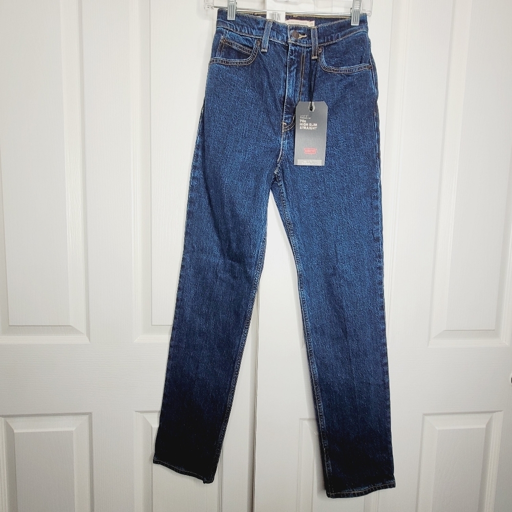 Levis Womens 70’s High Waist Slim Straight Jeans Size 25 Dark Wash Womes NWOT